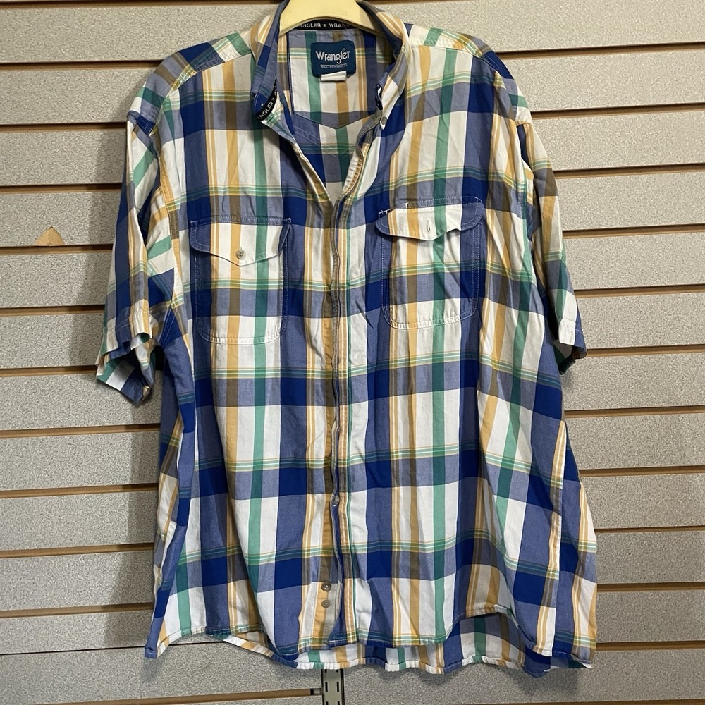 Wrangler Mulitcolored Plaid Short Sleeve Button Shirt 2X XXL Western Cowboy